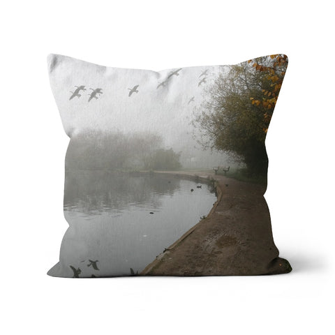 FOGGY TOOTING COMMON POND BIRDS Cushion - Amy Adams Photography
